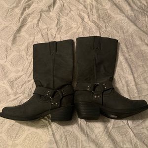 Dark grey square toe boots size 7-7.5